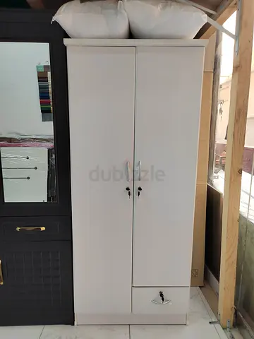White 2-Door Wardrobe with Bottom Drawer - Good Condition
