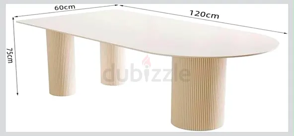 Modern White Oval Dining Table with Fluted Cylinder Legs - 120x60x75cm
