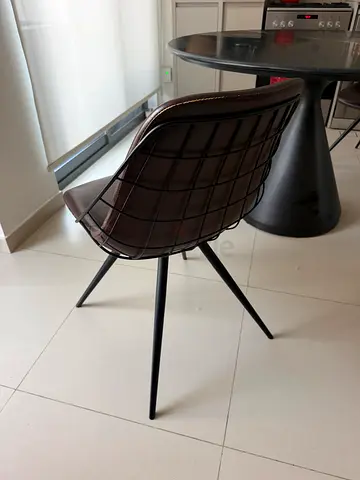4 Modern brown leather dining chairs with metal legs