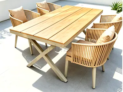 Outdoor leisure rattan table and chair set(beige)