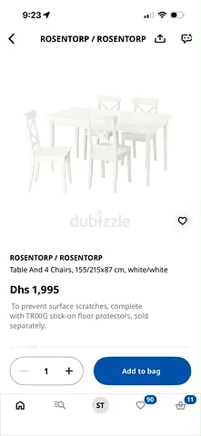 White 6 Seater Dining Table with 4 Chairs (IKEA ROSENTORP look) - extendable