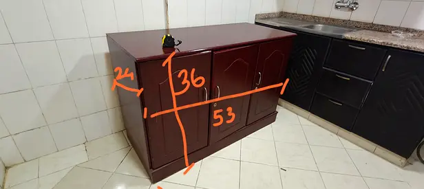 Wooden Kitchen Base Cabinet - 136cm x 53cm, Good Condition