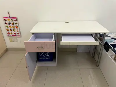 White study desk with drawers and keyboard tray along - good condition