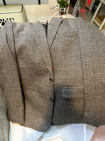 Hand made Grey checked mens blazer / suit jacket large - size unknown, good condition