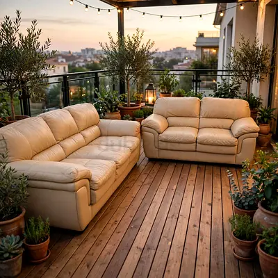 Cream Leather 3-seater and 2-seater Sofa Set - Comfortable, Good Condition