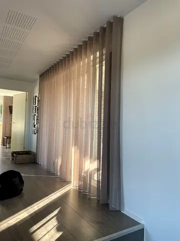 Light beige floor-to-ceiling sheer curtains (pair) - Brand New