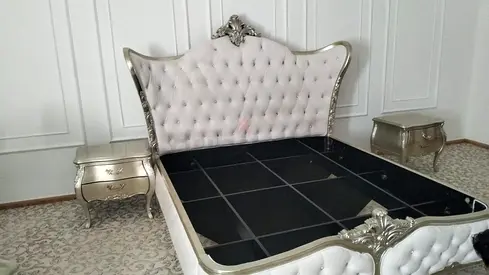 king size tufted white leatherette bed frame with silver trim