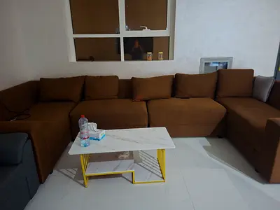 Large Brown U-shaped Fabric Sofa - Good Condition