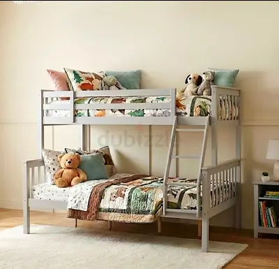 Gray wooden bunk bed with ladder - good used condition