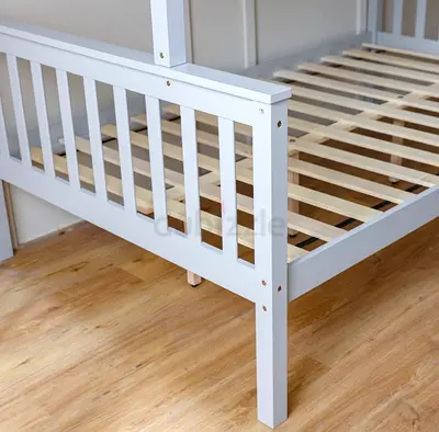 Gray wooden bunk bed with ladder - good used condition