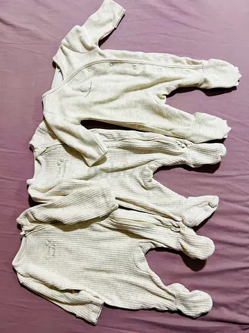 Set of 3 Neutral Baby Sleepsuits / Footed Rompers - Size Newborn/0-3M