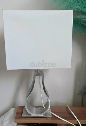 Ikea Silver modern table lamp with white rectangular shade - good condition