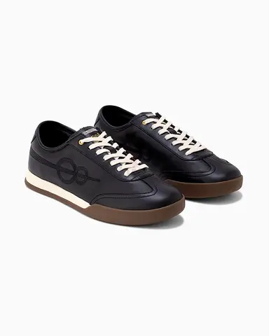 Black Leather Low-Top Sneakers with Contrast Laces (Mens)