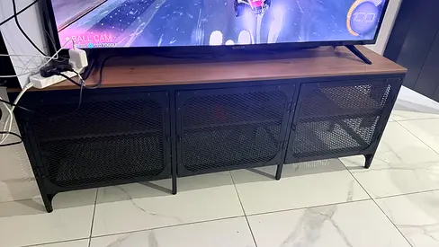 Industrial Style Metal and Wood TV Bench