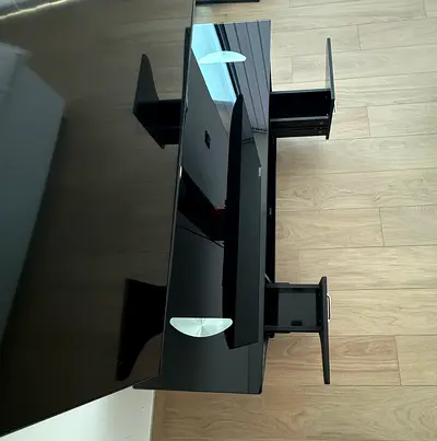 Black Glass TV Stand / Entertainment Unit with Drawers (Good Condition)