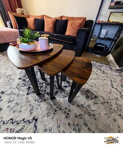 Set of 3 Wooden Nesting Coffee Tables - Dark Wood