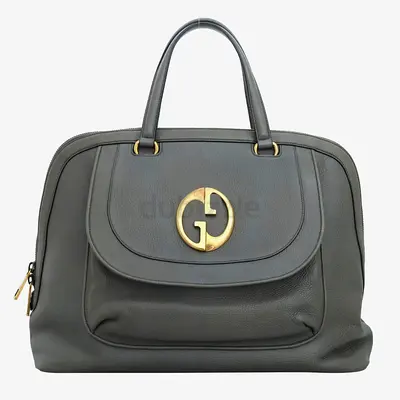 Gucci Grey Leather 1973 Top Handle Oversized Travel Bag