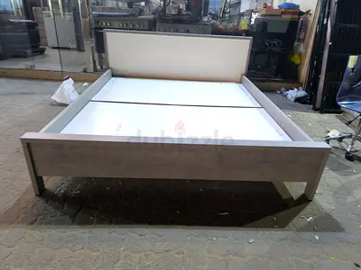 Used home center Wooden Double Bed Frame with Headboard - Grey Finish
