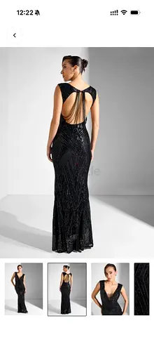 Black Sequin V-neck Evening Gown, Size Medium