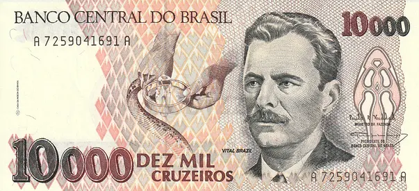 BRAZIL 10000 CRUZADOS BANKNOTE 1992