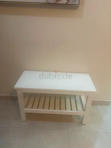 White Wooden Storage Bench / Side Table — Good Condition