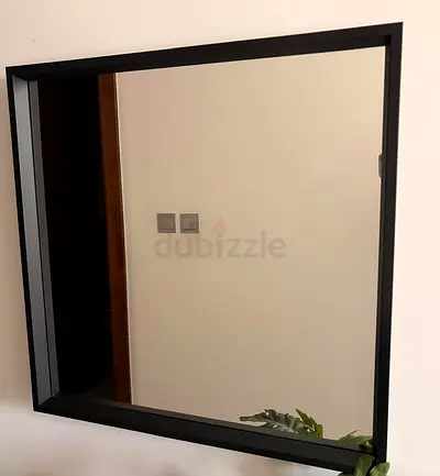 Large Square Black Framed Wall Mirror - Modern Minimalist