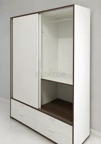 Modern White Wardrobe with Sliding Doors and Drawers