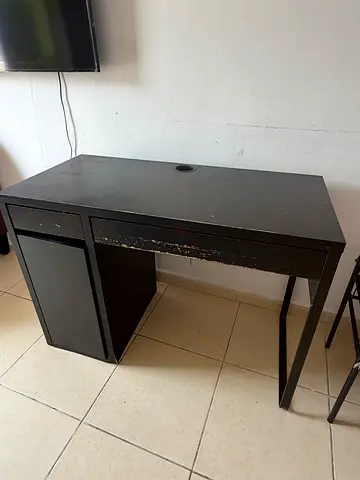 Used small black office desk with drawer and cabinet