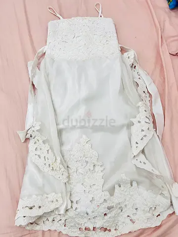 White lace trim sleeveless girls gown suits 7-9 years