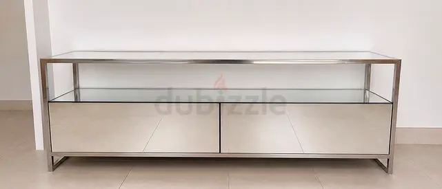 Stainless Steel and Mirrored Glass TV/Media Console/Stand - Modern Minimalistic