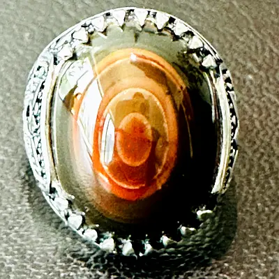 Banded Eye Agate Sulemani Aqeeq Silver Ring