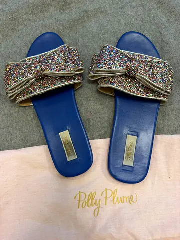 Polly Plume sparkly bow slide sandals - size not specified