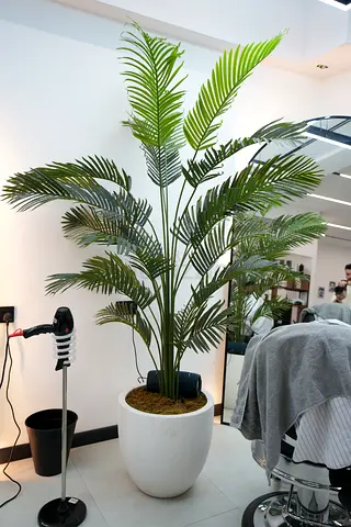 Large Artificial Palm Tree in White Planter - Good Condition