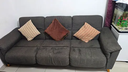 3-seater brown fabric sofa in good used condition - Sofa bed