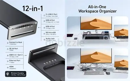 Anker 675 USB-C Docking Station 12-in-1 (Monitor Stand + Wireless Charger) — AED 650