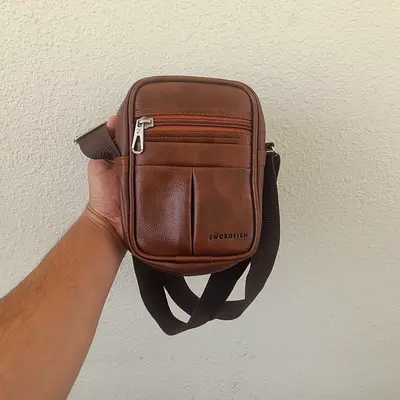 Mens Brown Swordfish Leather Crossbody/Shoulder Bag - Compact