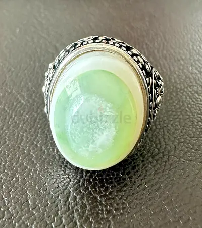 Green Eye Agate Sulemani Aqeeq Silver Ring