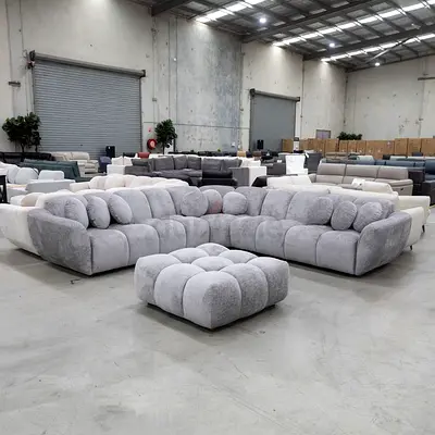Large Modern Grey Modular Sectional Sofa with Ottoman - Spacious L-Shaped Set