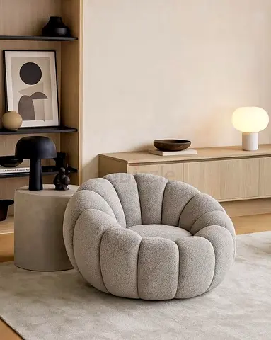 Modern Boucle Fabric Sofa with Cushions