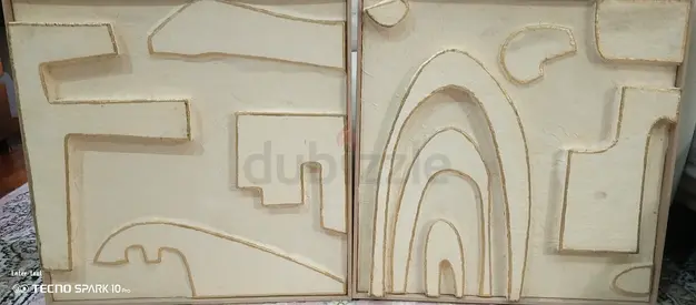 Set of 2 Abstract Textured Wall Art Panels - Neutral Cream