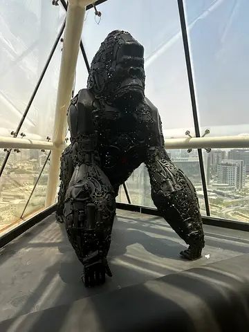 RARE LIFE-SIZE METAL GORILLA SCULPTURES (PAIR): Male Female, Illuminated LED Eyes | Dubai