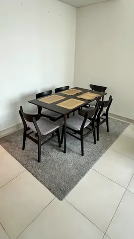 IKEA 6-Seater Dining Table with Chairs Dark Wood