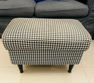 Small Houndstooth Ottoman/Footstool with Storage - Black White