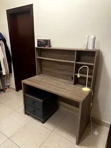 Used wooden study desk with hutch - compact workstation