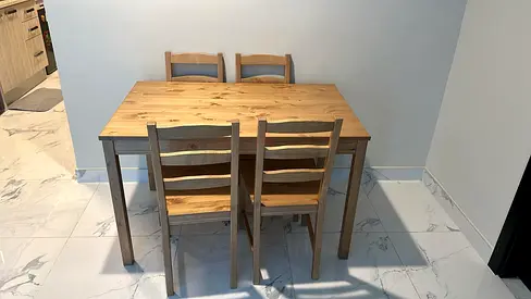 Ikea Solid Wood Dining Table with 4 Chairs - Natural Finish
