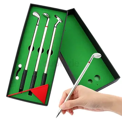 Set of 3 Golf Club Mini Pens with Putting Hole - Novelty Golf Pens