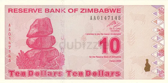ZIMBABWE 10 DOLLARS BANKNOTE 2009