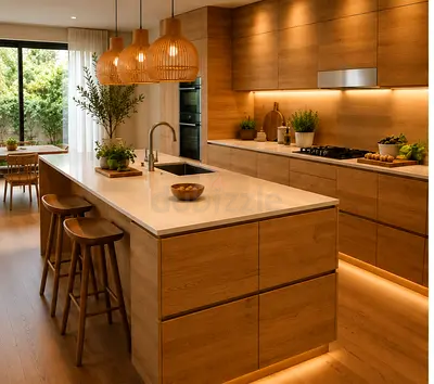 Custom Kitchen Island with Marble Top | Modern Kitchen Design | UAE