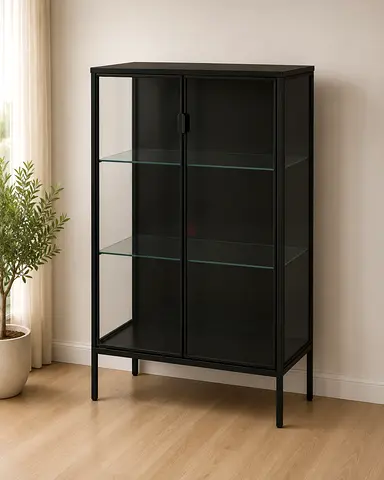 Modern Black Metal Glass Display Cabinet