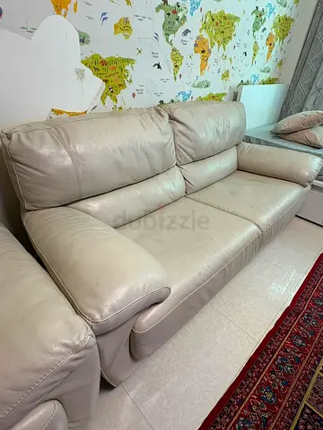 Original Leather Beige Sofa Set